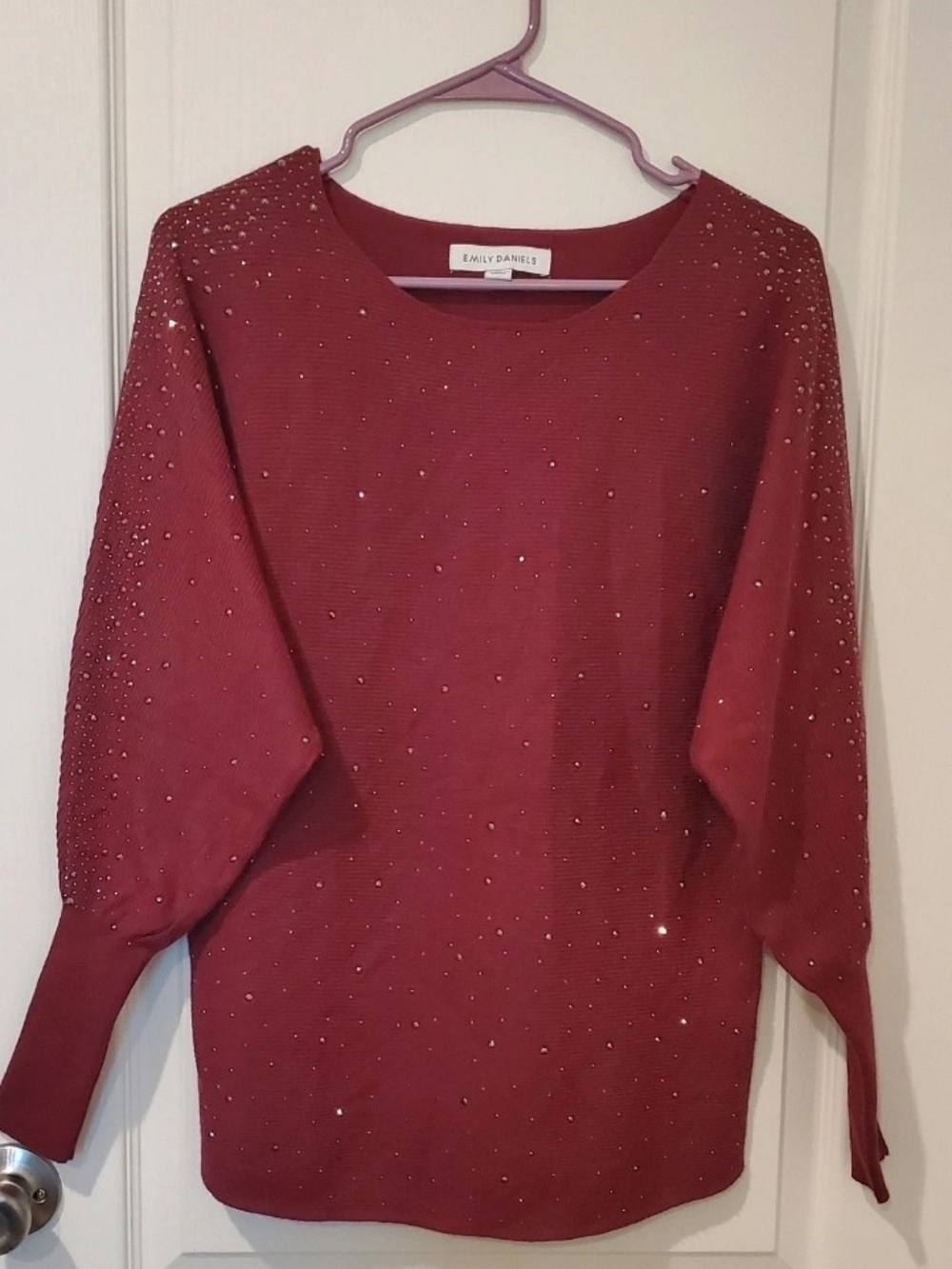 Emily Daniels Wine Sweater with Rhinestone Detail